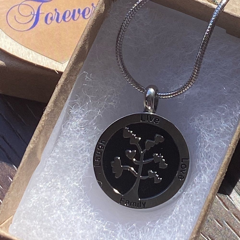 Family tree cremation urn necklace